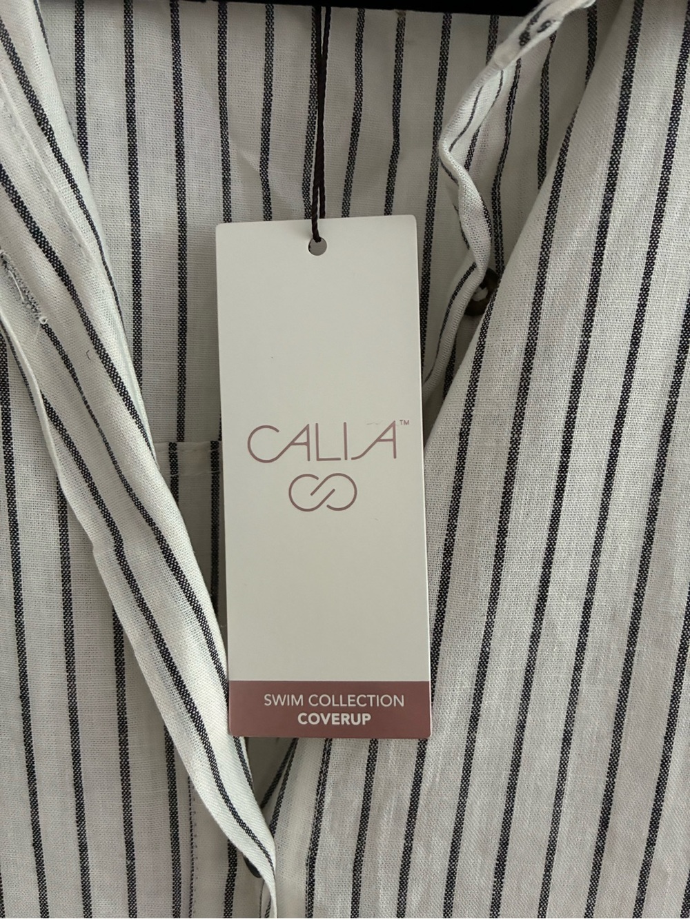 Calia Swim Coverup Dress Yucatan Stripe Ivory Linen Blend Button Down NWT Medium - Picture 11 of 15